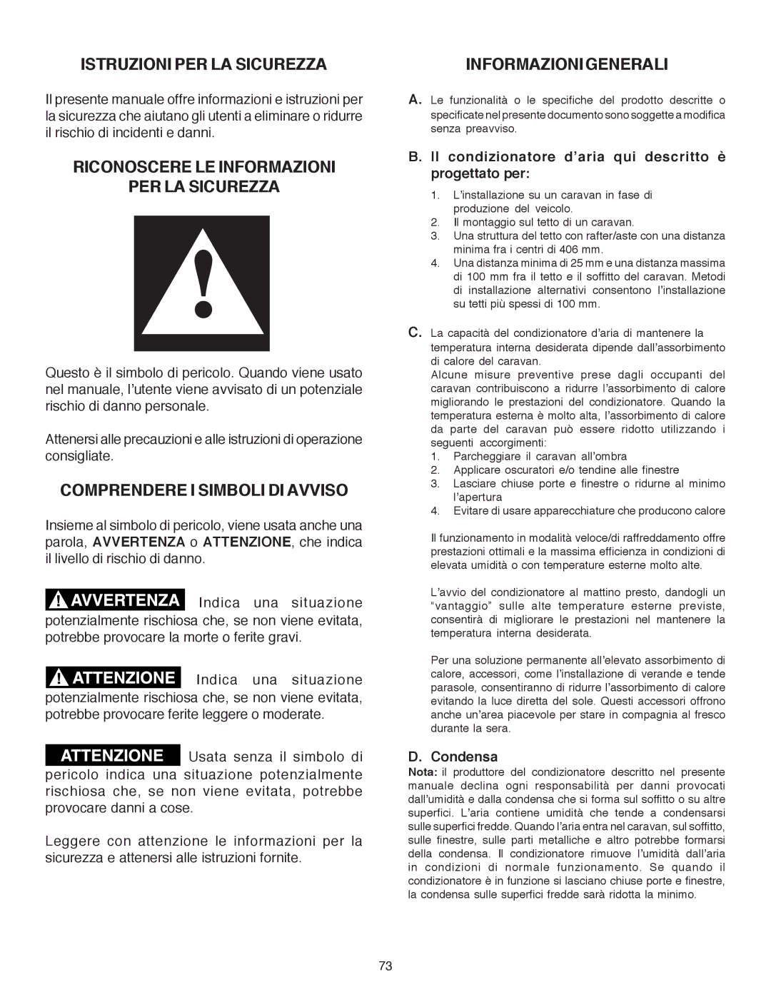 Dometic B3200 Istruzioni PER LA Sicurezza, Riconoscere LE Informazioni PER LA Sicurezza, Comprendere I Simboli DI Avviso 