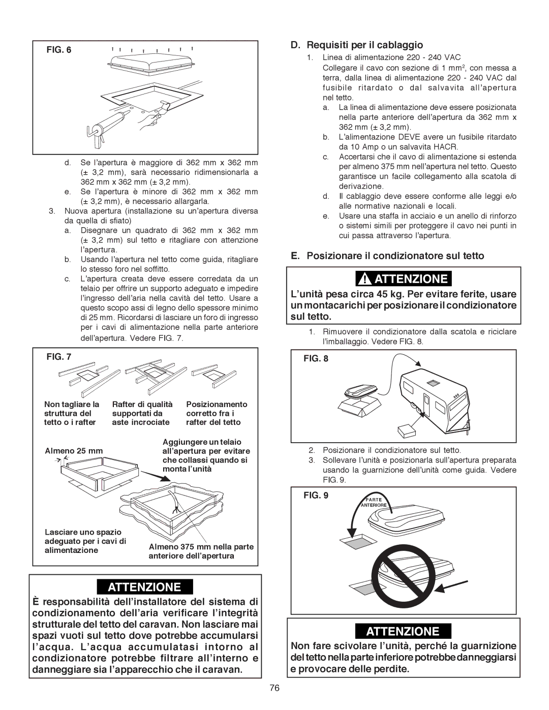 Dometic B3200 manual Requisiti per il cablaggio 