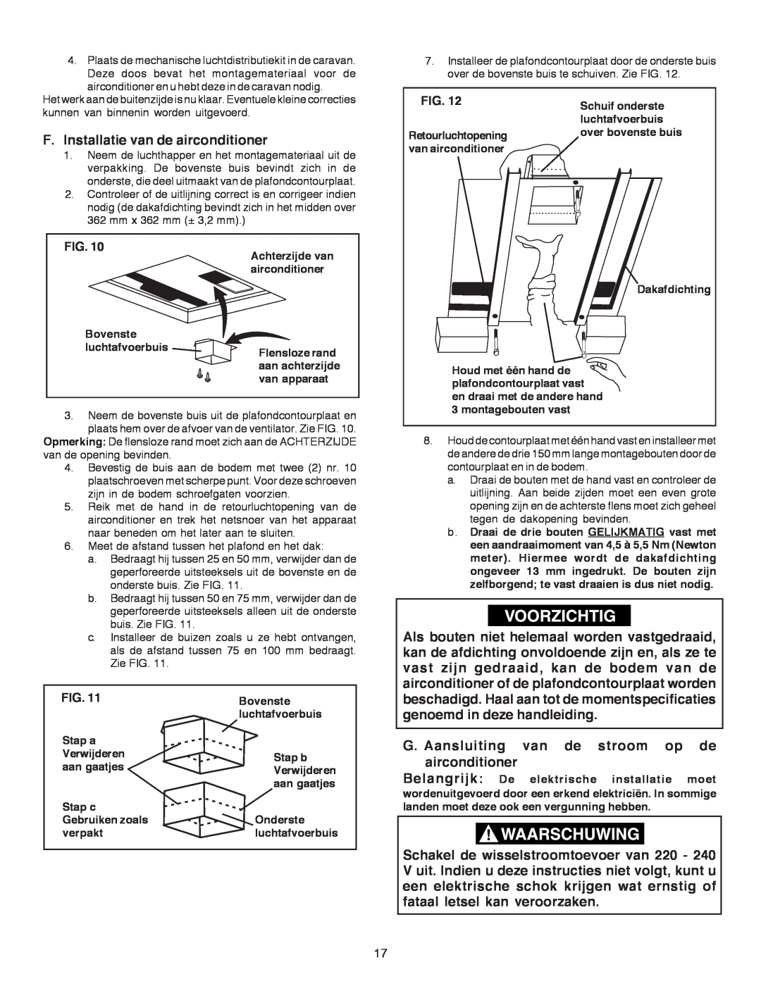Dometic B3200 manual F.Installatie van de airconditioner, G. Aansluiting van de stroom op de airconditioner, Fig 