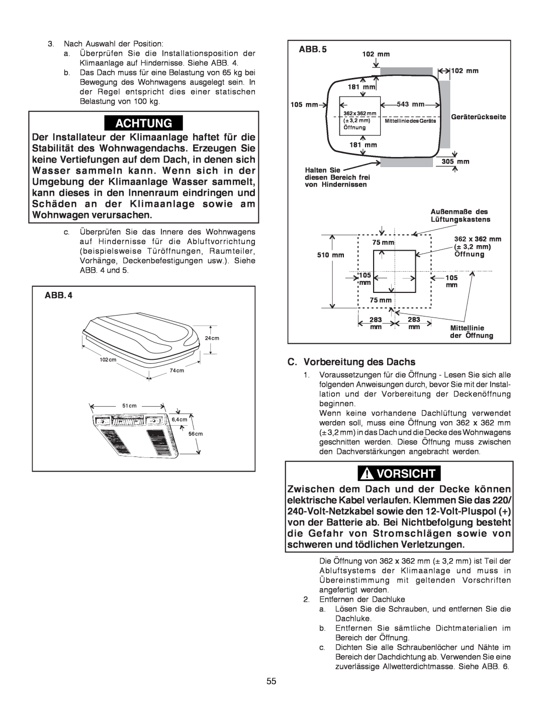 Dometic B3200 manual C. Vorbereitung des Dachs, Abb 
