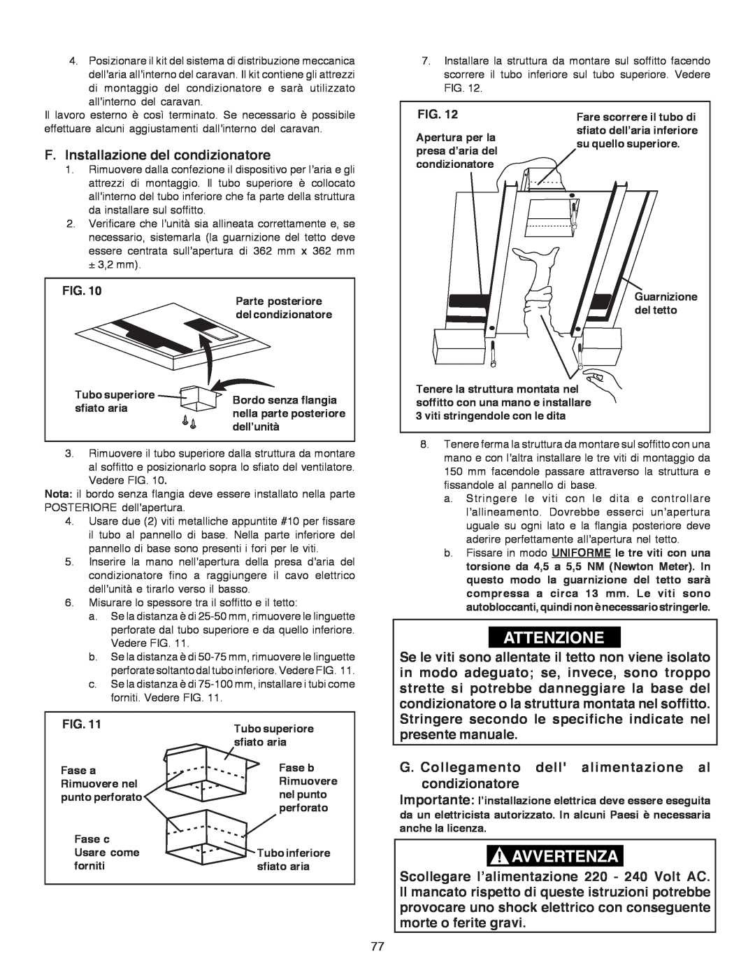 Dometic B3200 manual F.Installazione del condizionatore 
