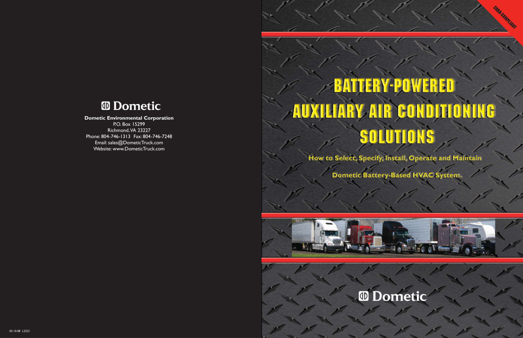 Dometic Battery-Powered Auxiliary Air Conditioning System manual Dometic Environmental Corporation, 03-10-08L2523 