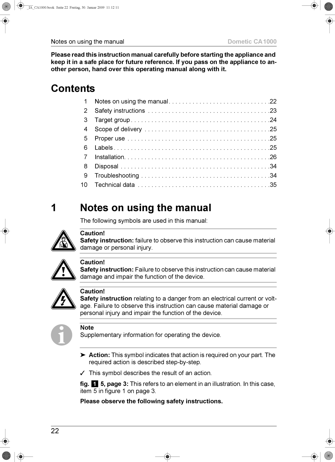 Dometic CA1000 installation manual Contents 