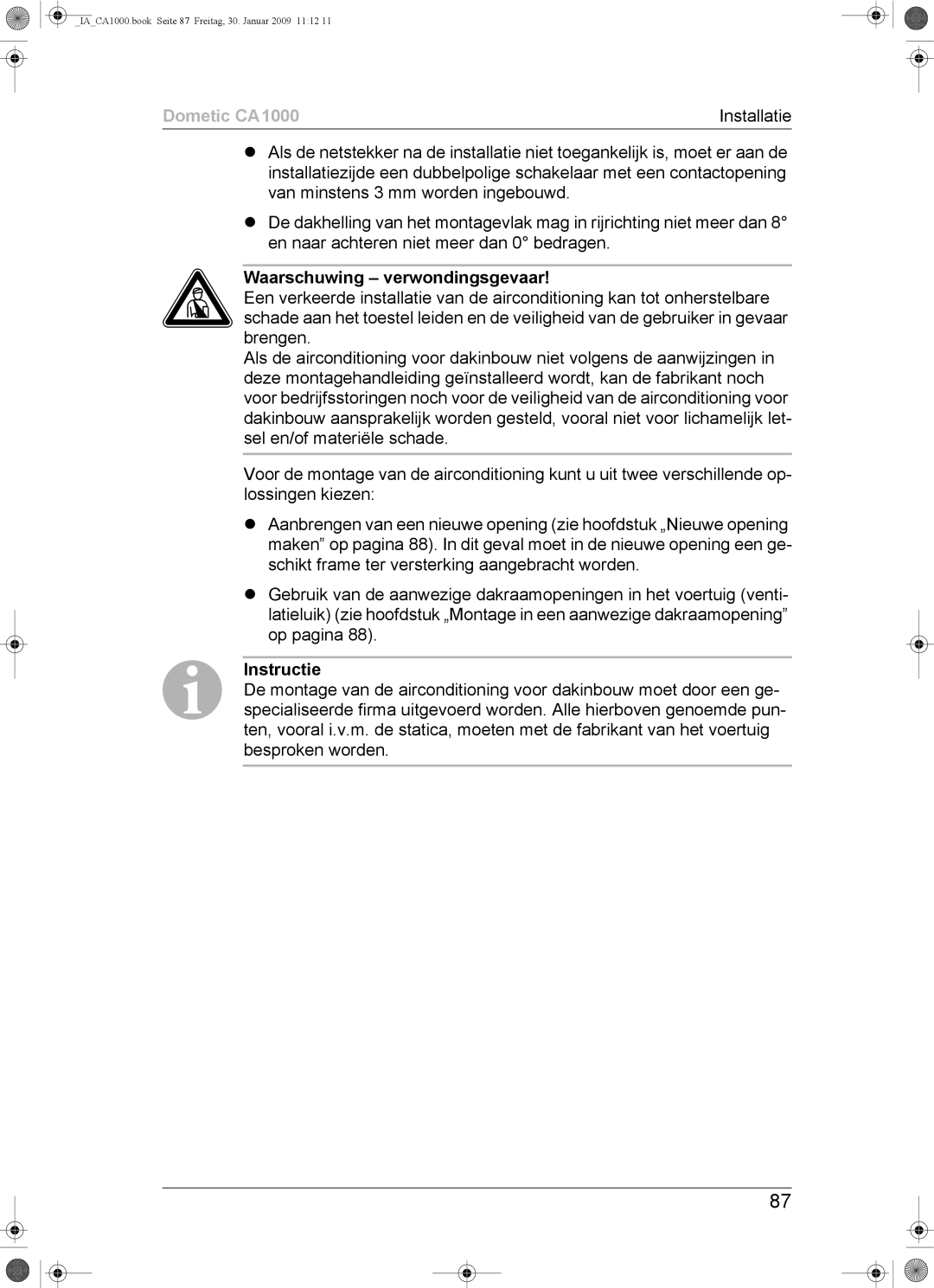 Dometic installation manual IACA1000.book Seite 87 Freitag, 30. Januar 2009 1112 