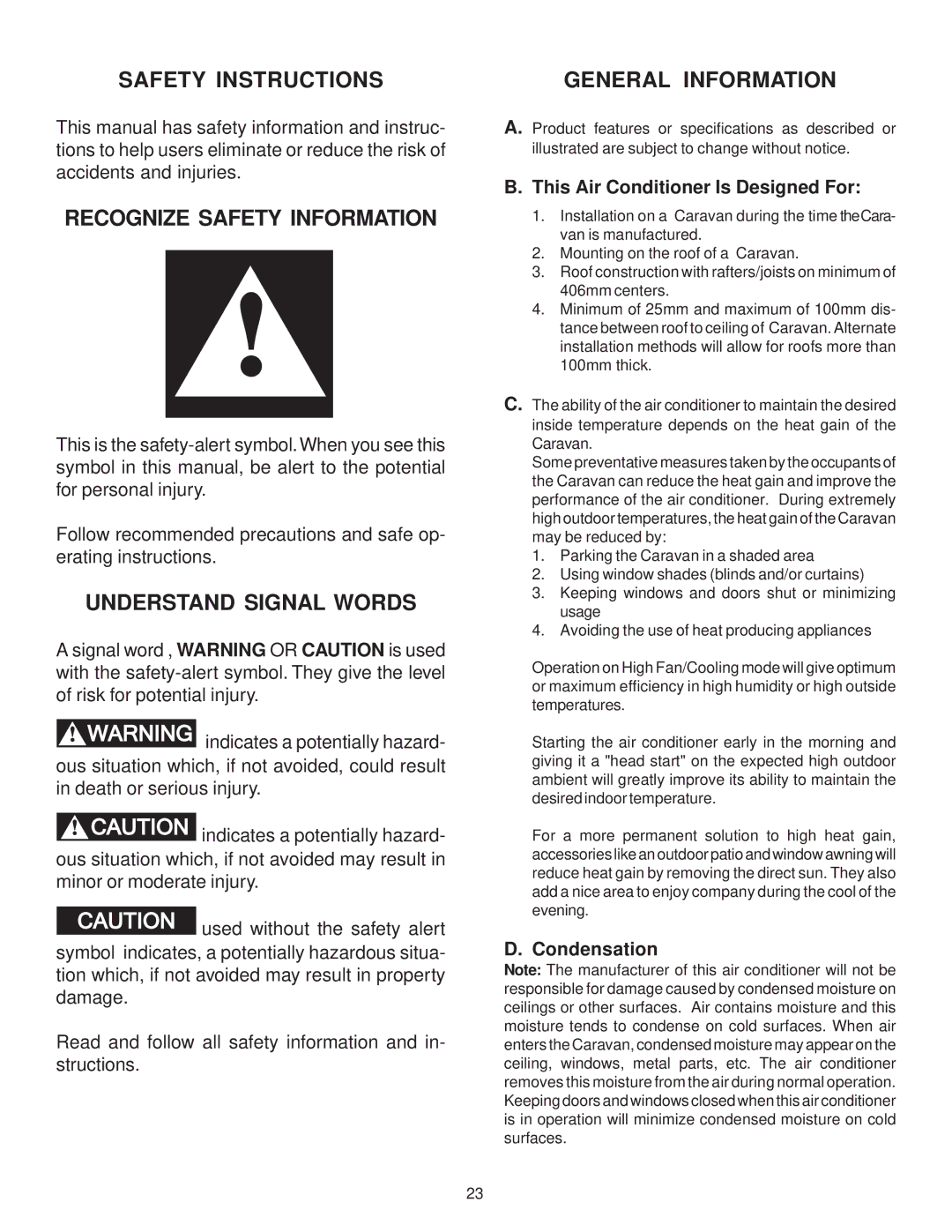 Dometic CARAVAN MODEL B3200 Safety Instructions, Recognize Safety Information, Understand Signal Words 