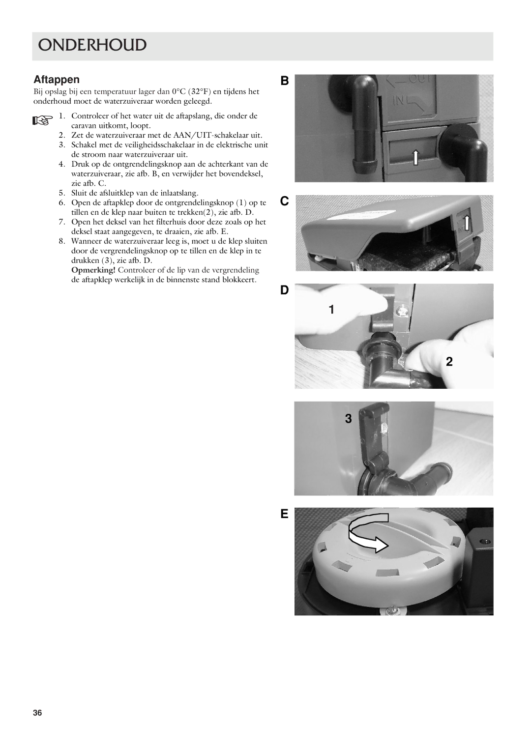 Dometic CWP 5311 user manual Onderhoud, Aftappen 