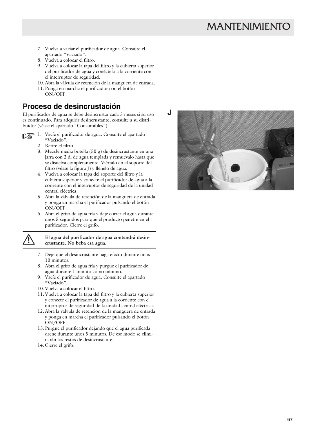 Dometic CWP 5311 user manual Proceso de desincrustación 