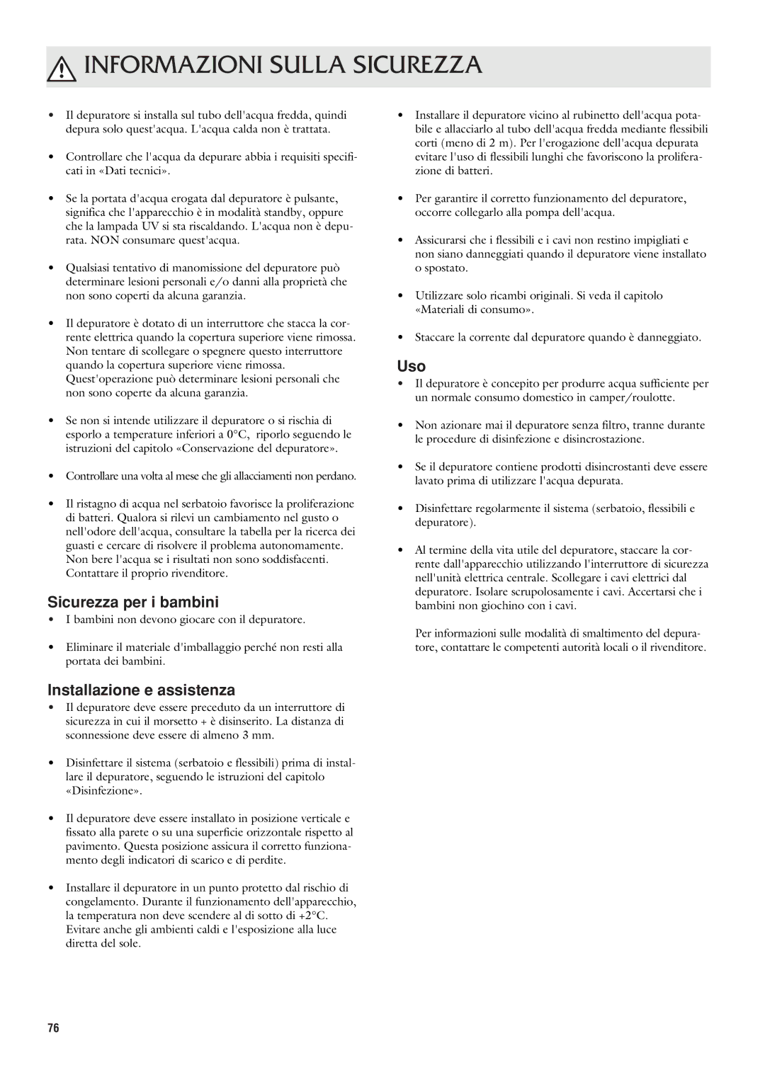 Dometic CWP 5311 user manual Informazioni Sulla Sicurezza, Sicurezza per i bambini, Installazione e assistenza 