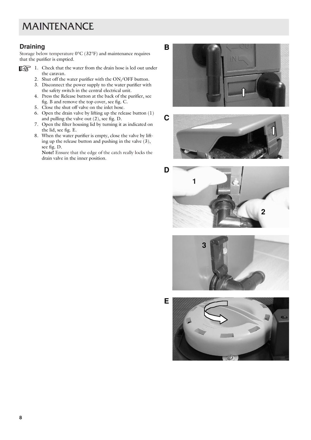 Dometic CWP 5311 user manual Draining 