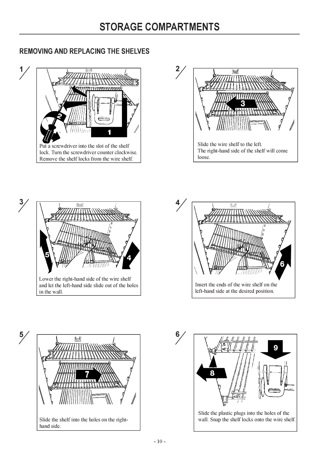 Dometic DM2652, DM2852, RM2554, DM2662, DM3862, DM2663 user manual Removing and replacing the shelves 