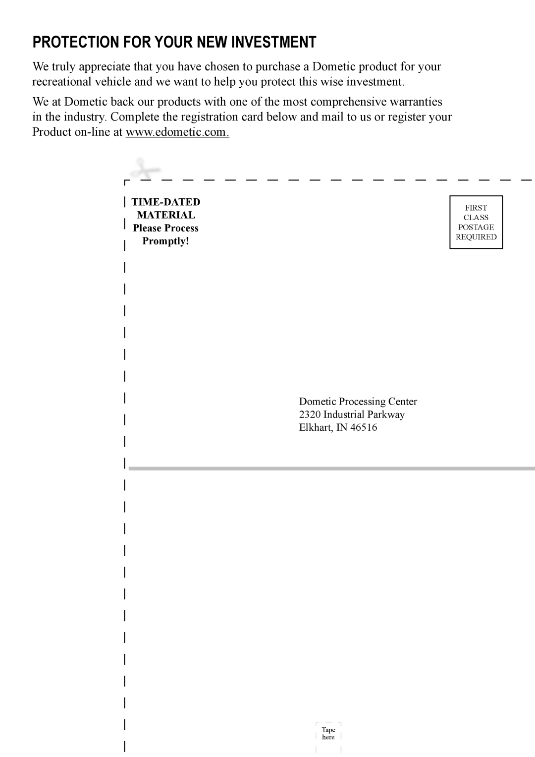 Dometic DM2862 manual Protection for Your New Investment 