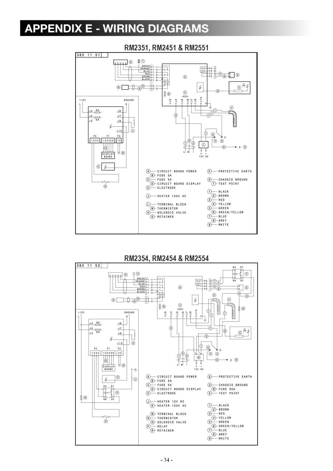 Dometic DM2862 manual appendix e - wiring diagrams, RM2351, RM2451 & RM2551, RM2354, RM2454 & RM2554 