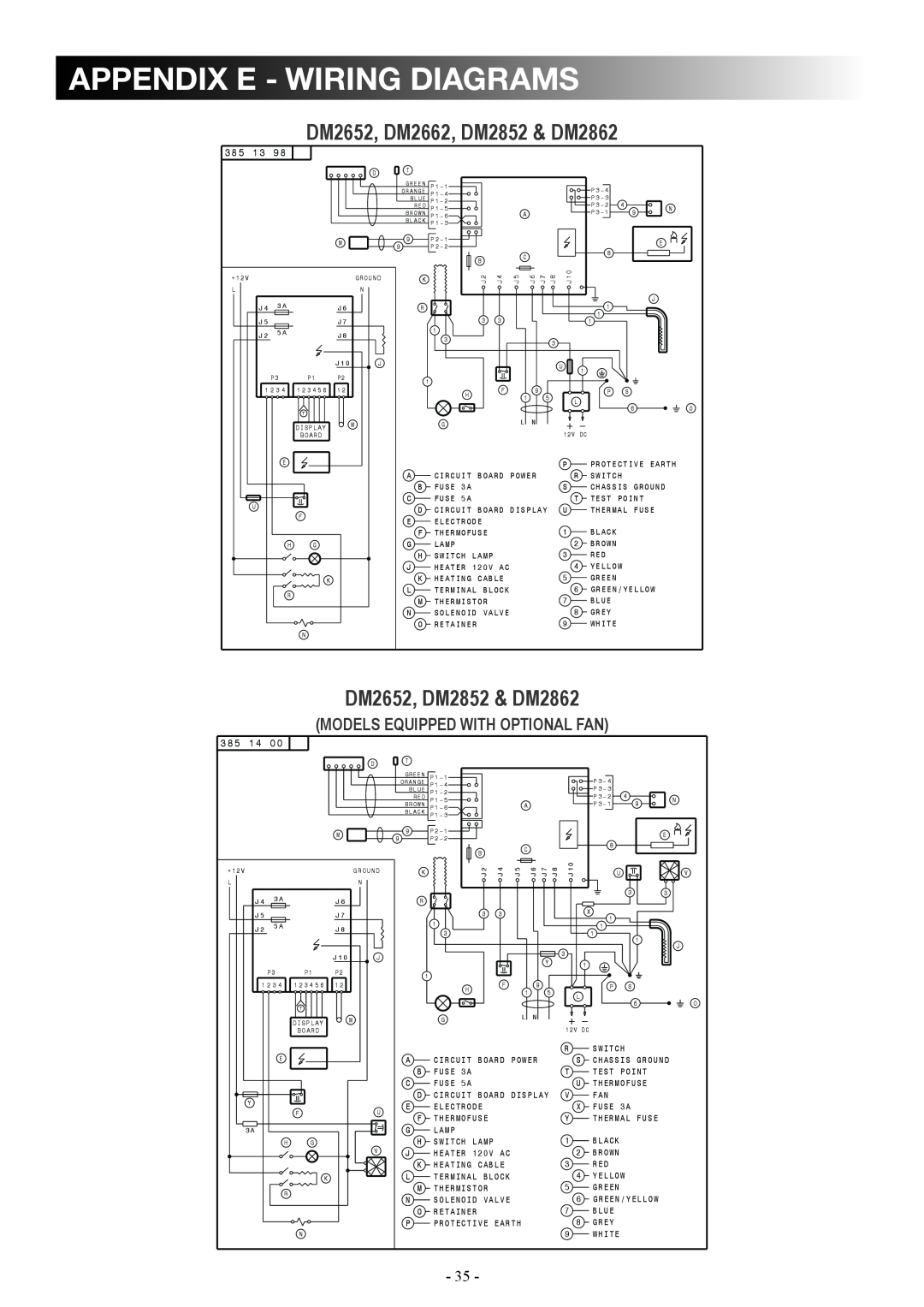 Dometic manual appendix e - wiring diagrams, DM2652, DM2662, DM2852 & DM2862, DM2652, DM2852 & DM2862 