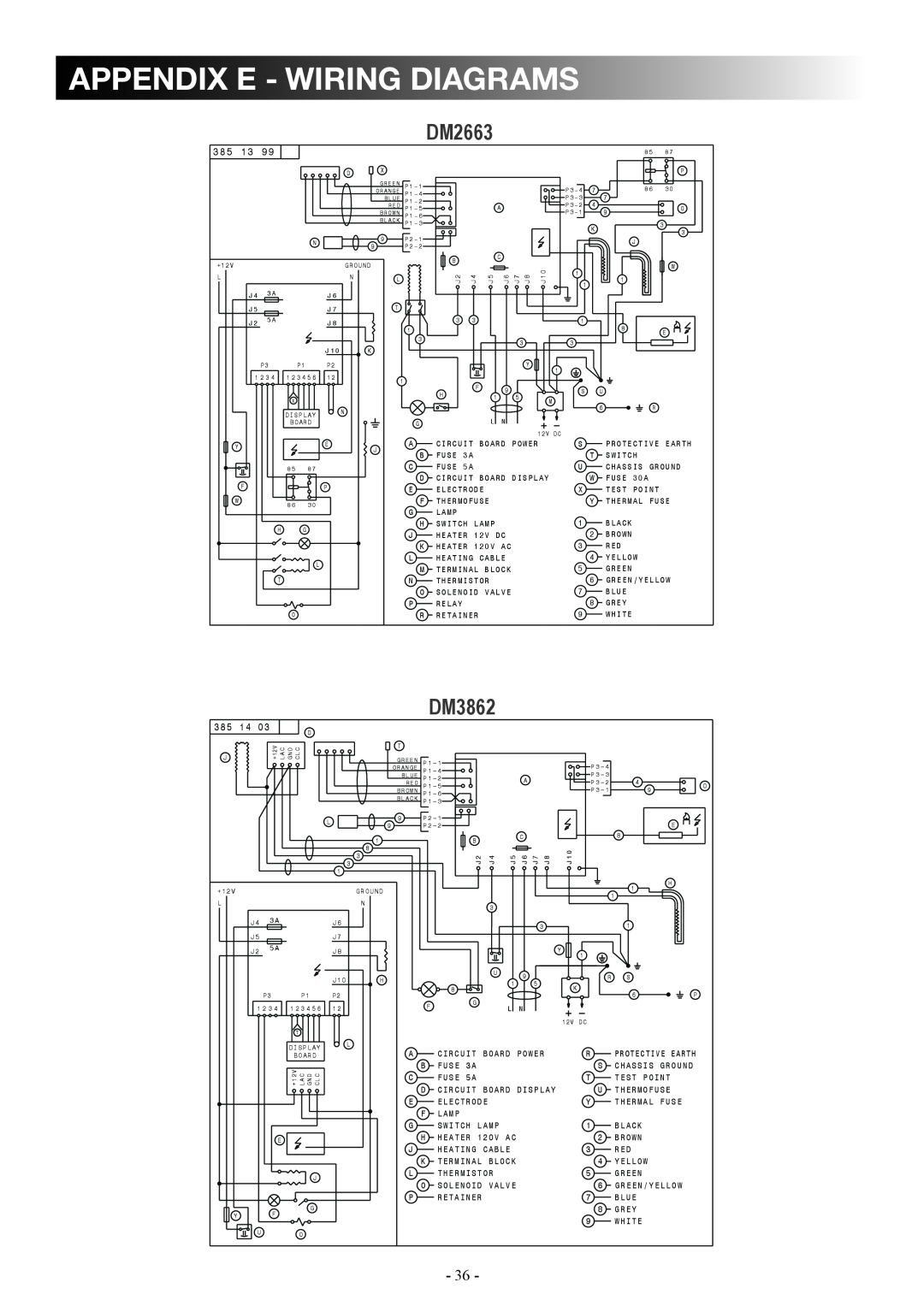 Dometic DM2862 manual appendix e - wiring diagrams, DM2663, DM3862 