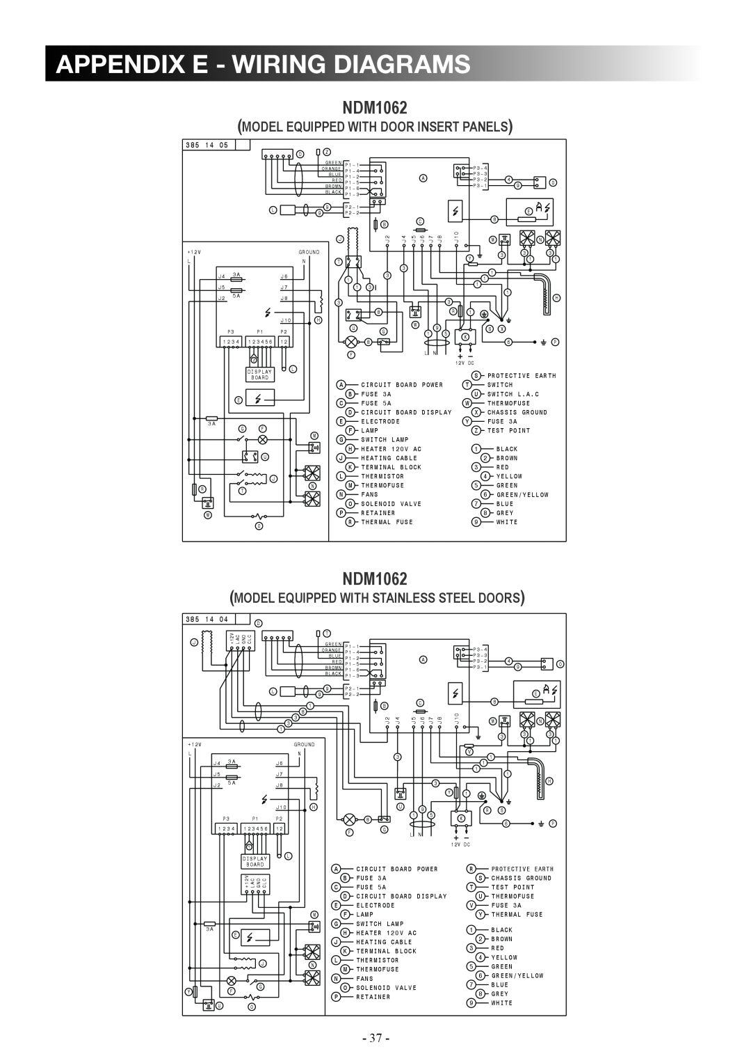 Dometic DM2862 manual appendix e - wiring diagrams, NDM1062, model equipped with door insert panels 