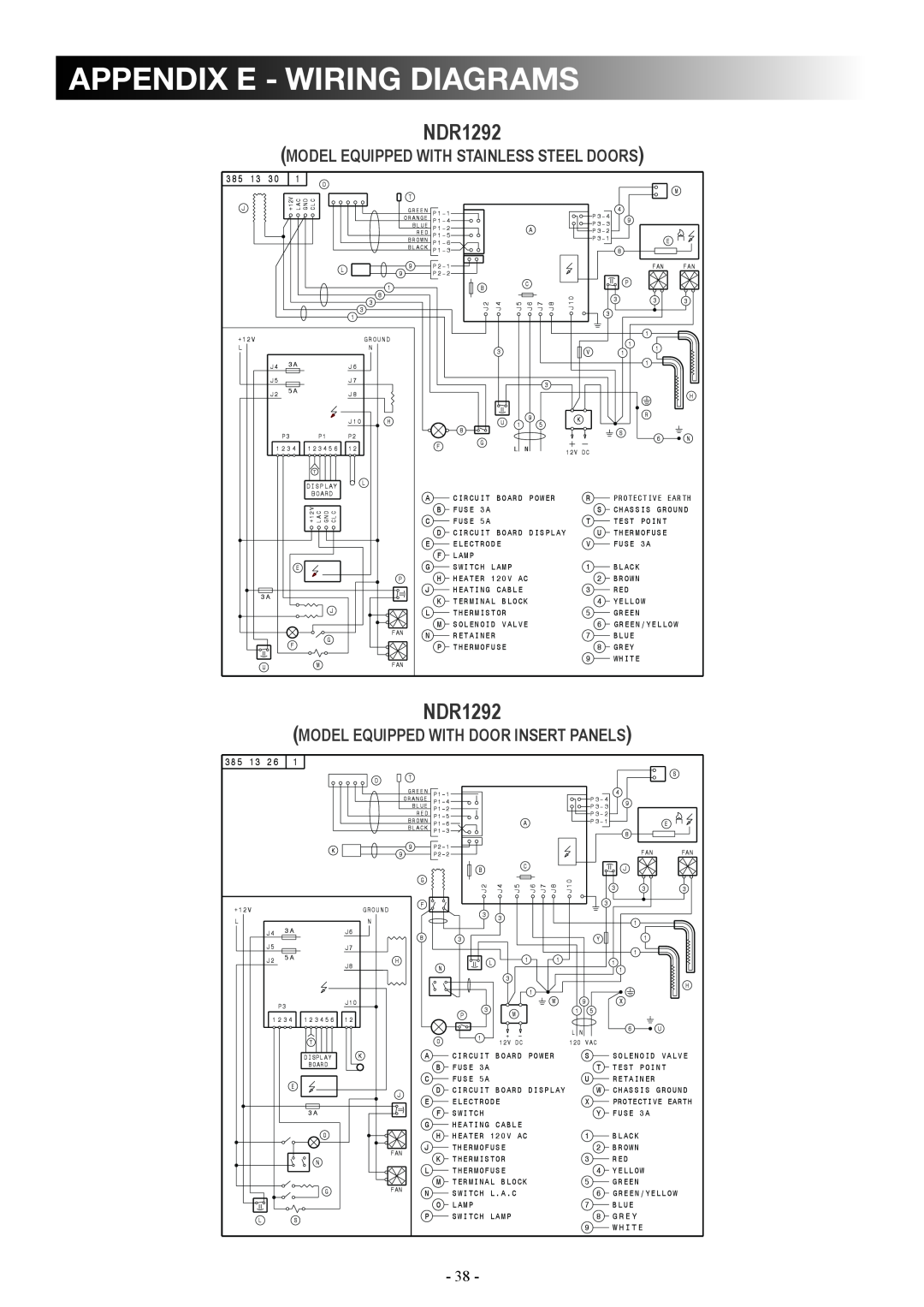 Dometic DM2862 manual appendix e - wiring diagrams, NDR1292, model equipped with stainless steel doors 