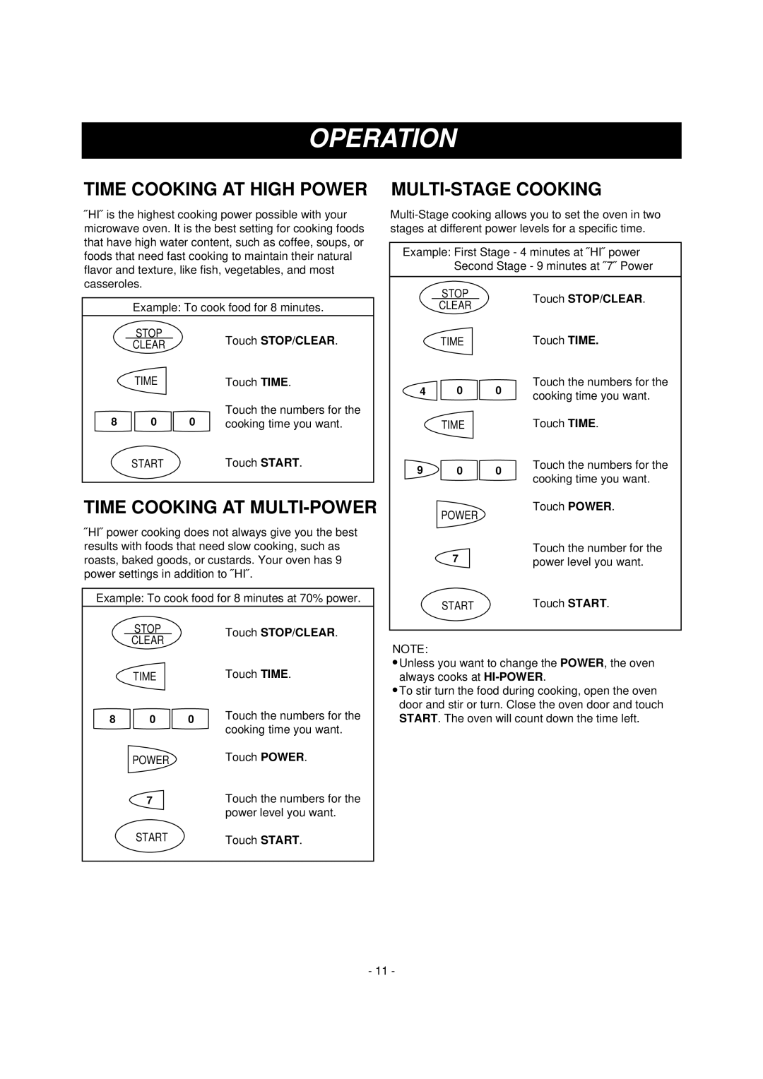 Dometic DOTRC11W, DOTRC11B manual Time Cooking AT High Power, MULTI-STAGE Cooking, Time Cooking AT MULTI-POWER 