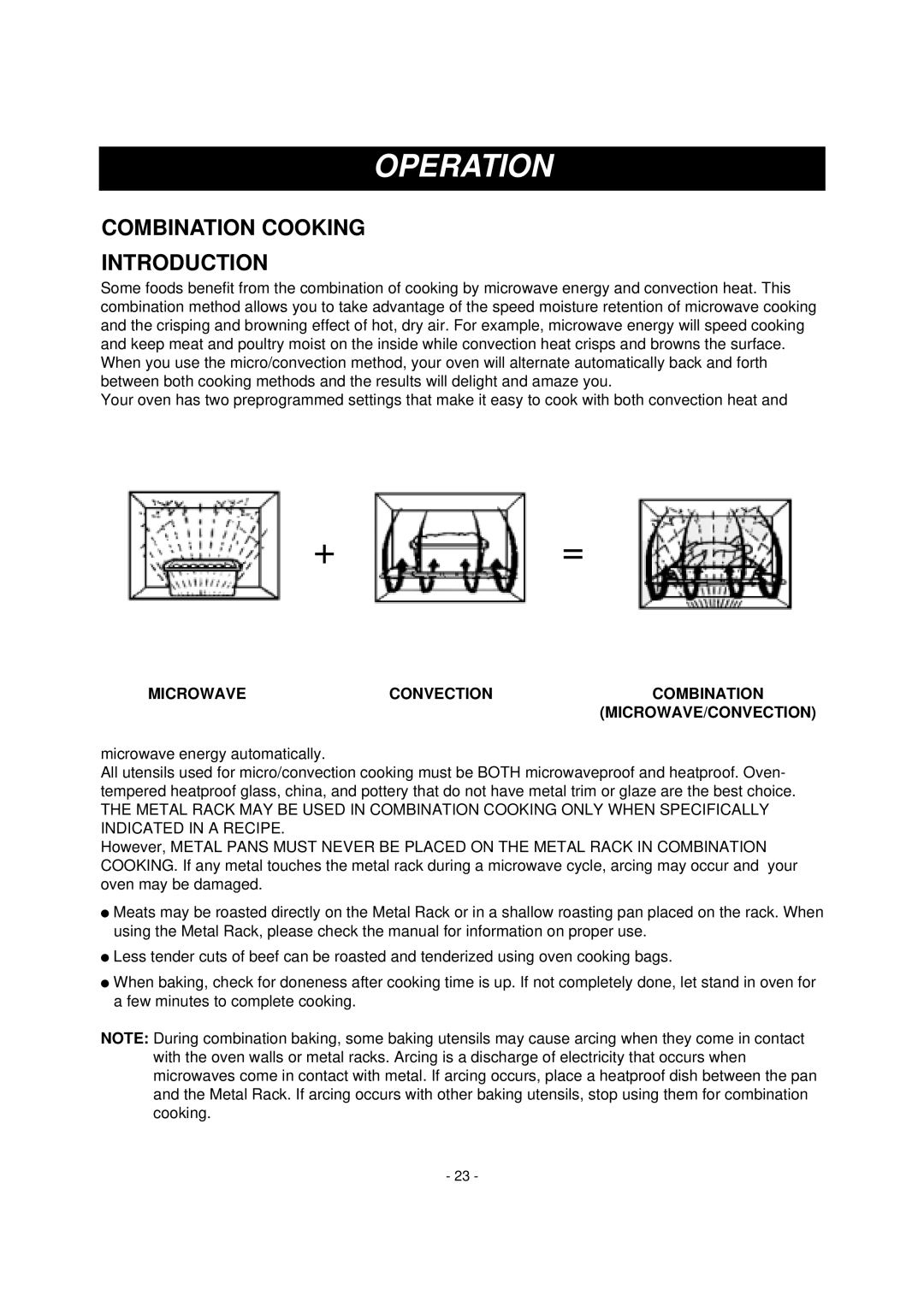 Dometic DOTRC11W, DOTRC11B manual Combination Cooking Introduction, Microwaveconvectioncombination MICROWAVE/CONVECTION 