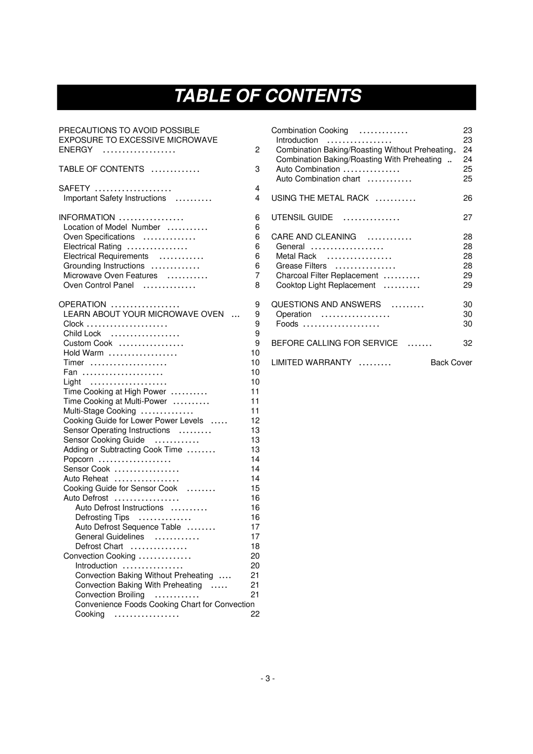 Dometic DOTRC11W, DOTRC11B manual Table of Contents 