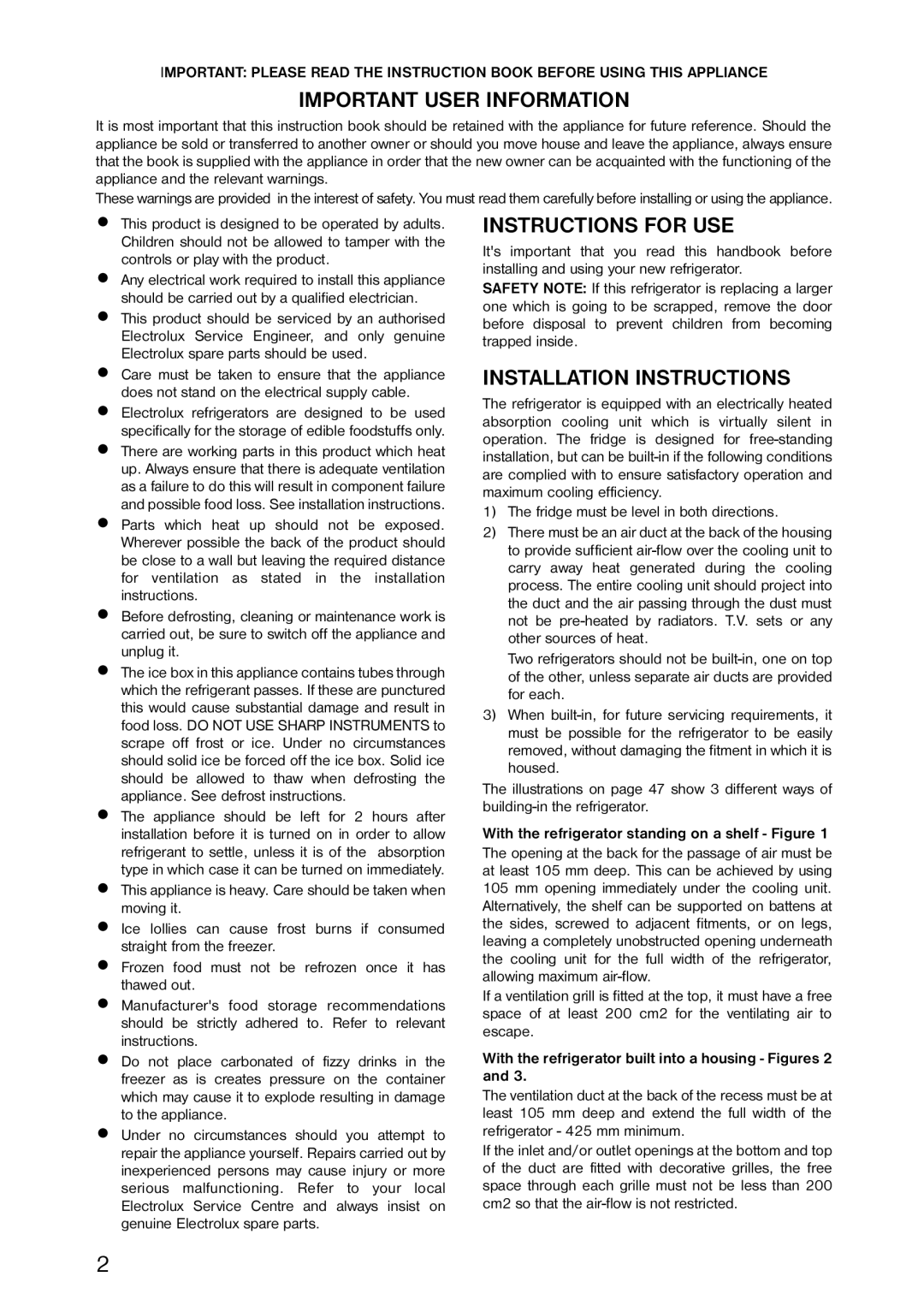 Dometic EA0611C, EA3210, EA3200, EA0610C, EA0612C Important User Information, Instructions for USE, Installation Instructions 