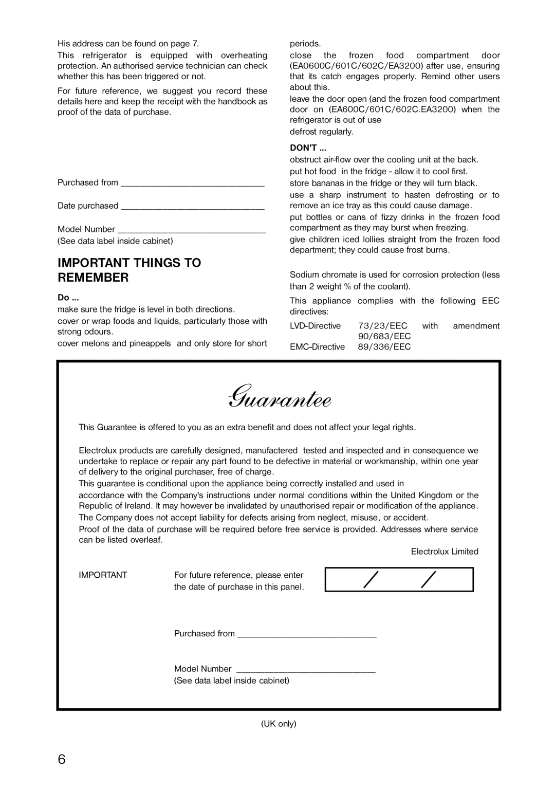 Dometic EA3100, EA3210, EA3200, EA0611C, EA0610C, EA0612C, EA0301C, EA0300C, EA0602C, EA0601C Important Things to Remember, Dont 