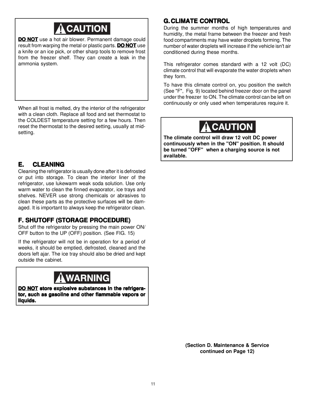 Dometic Elite RM7732 manual Cleaning, Shutoff Storage Procedure, Climate Control 