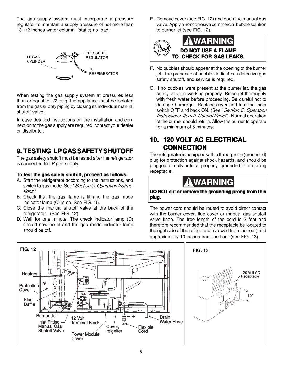 Dometic Elite RM7732 manual Testing Lpgassafetyshutoff, Volt AC Electrical Connection 