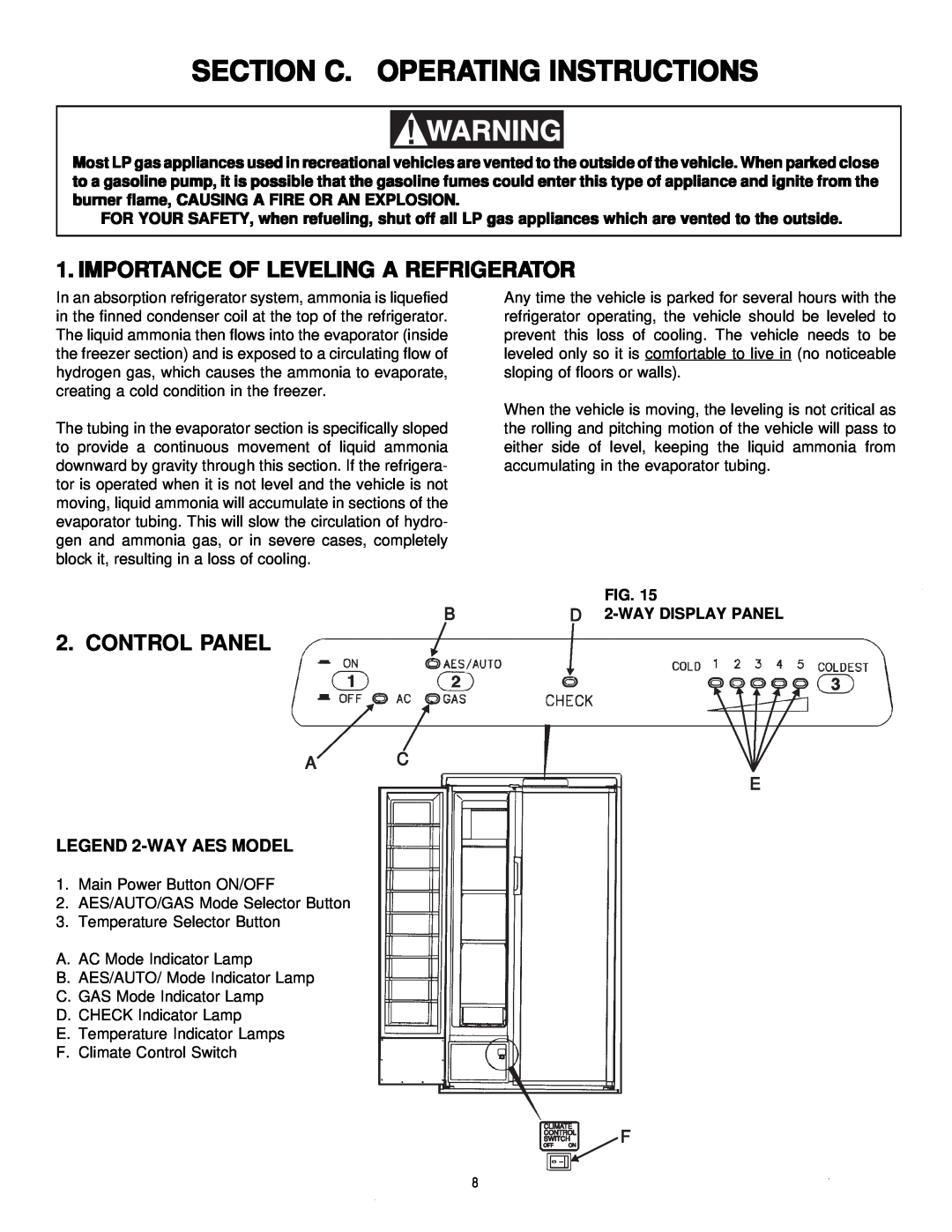 Dometic Elite RM7732 manual Section C. Operating Instructions, Importance Of Leveling A Refrigerator, Control Panel 
