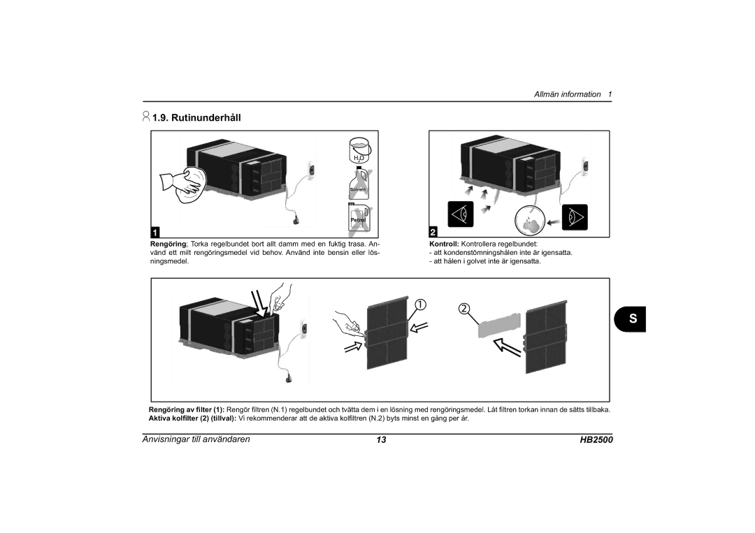 Dometic HB 2500 installation manual Rutinunderhåll 