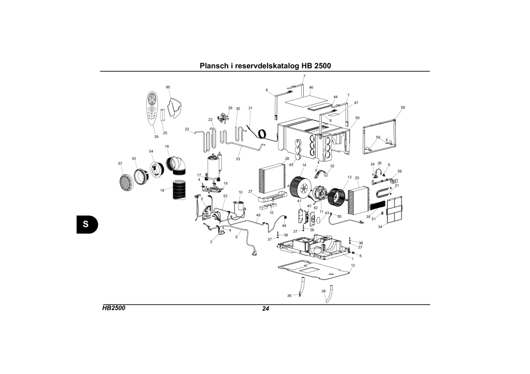 Dometic HB 2500 installation manual Plansch i reservdelskatalog HB 