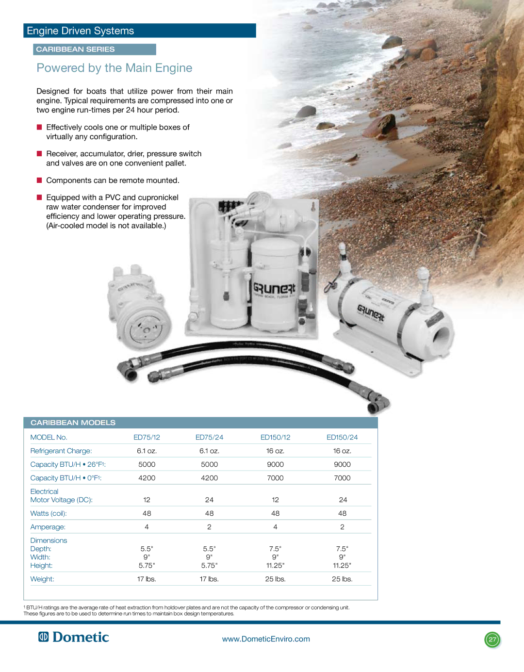 Dometic L-0191B manual Powered by the Main Engine, Caribbean Series, Caribbean Models 