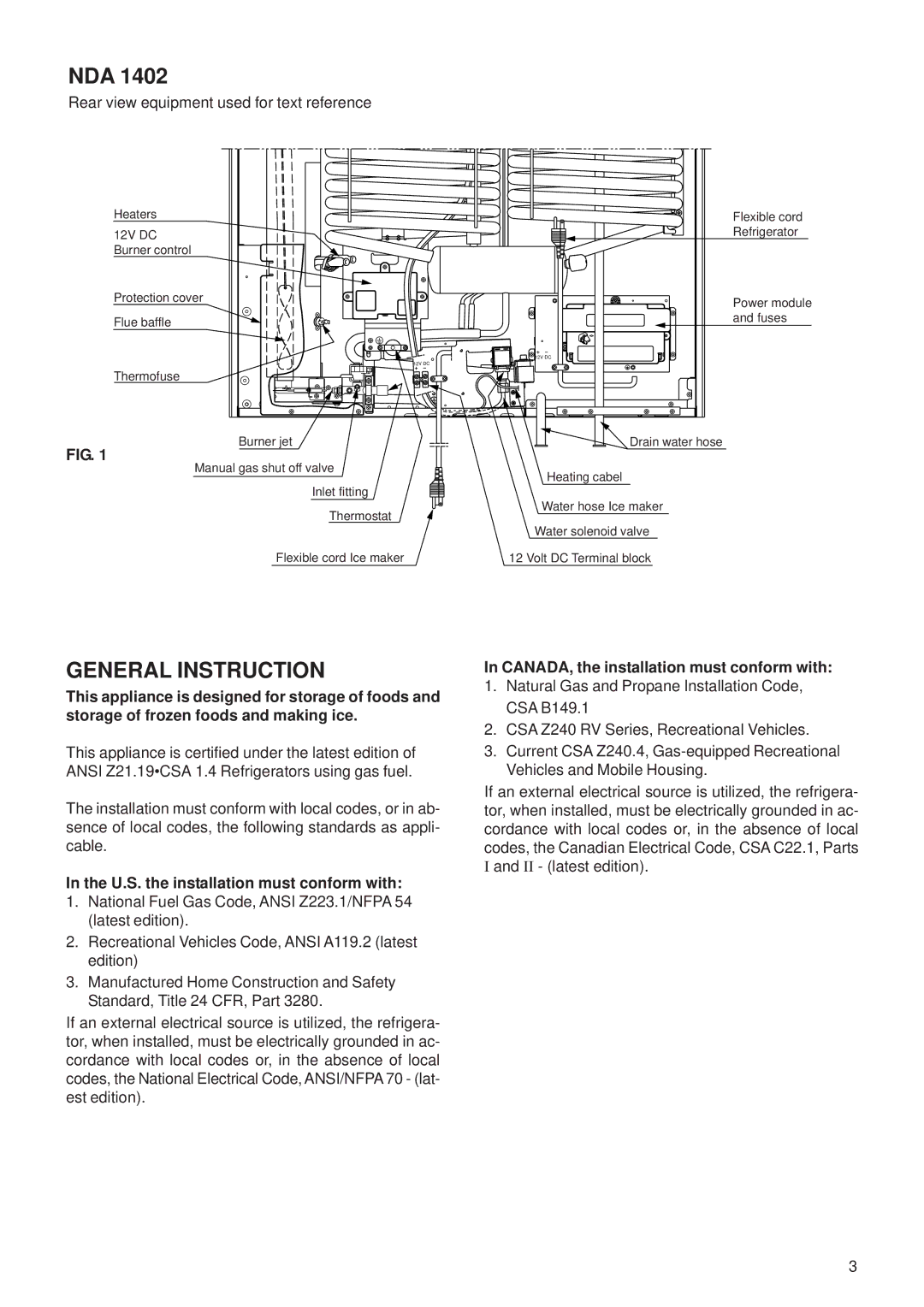 Dometic NDA1402 manual Nda, General Instruction, Rear view equipment used for text reference 