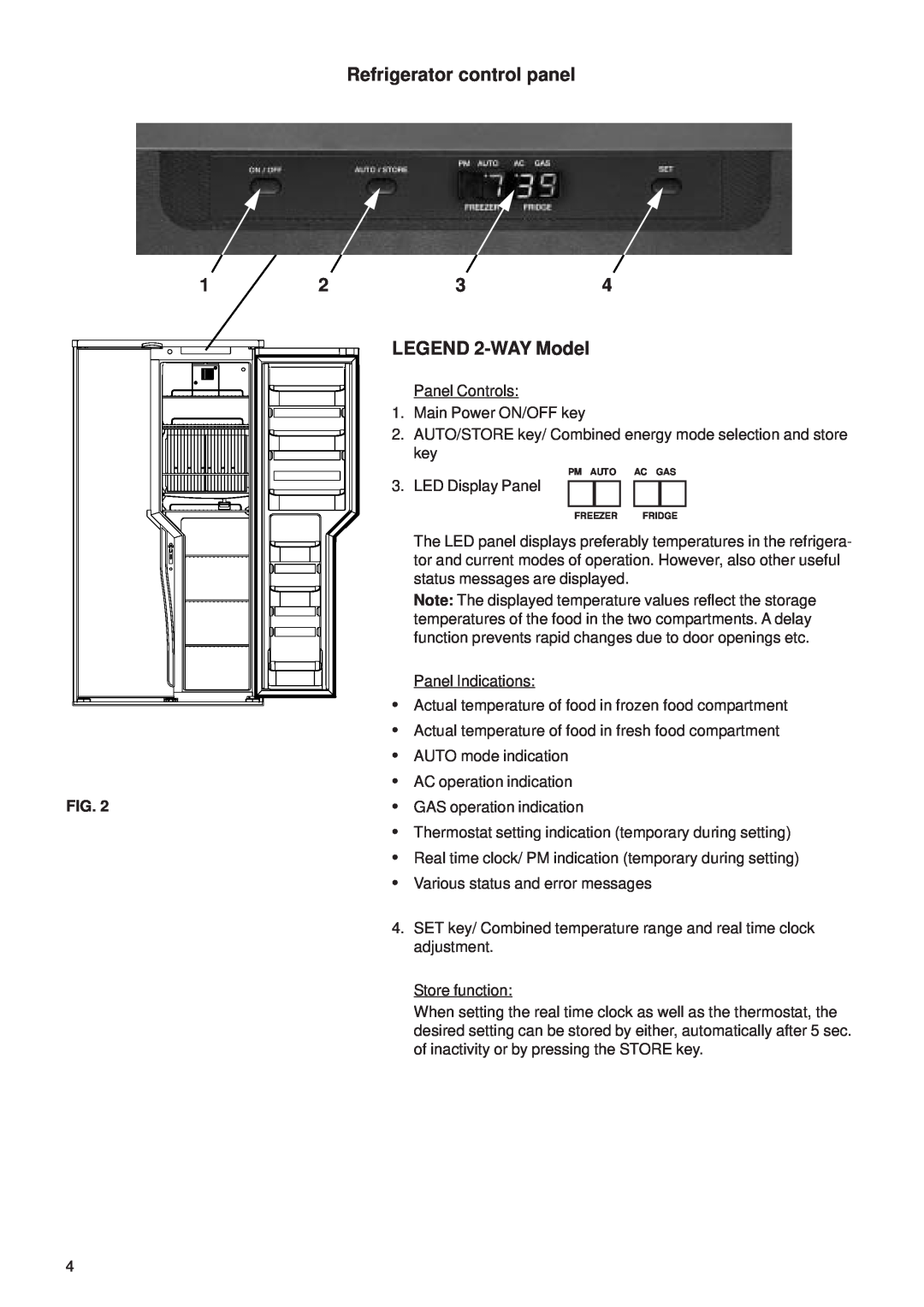 Dometic NDA1402 manual Refrigerator control panel, LEGEND 2-WAY Model 