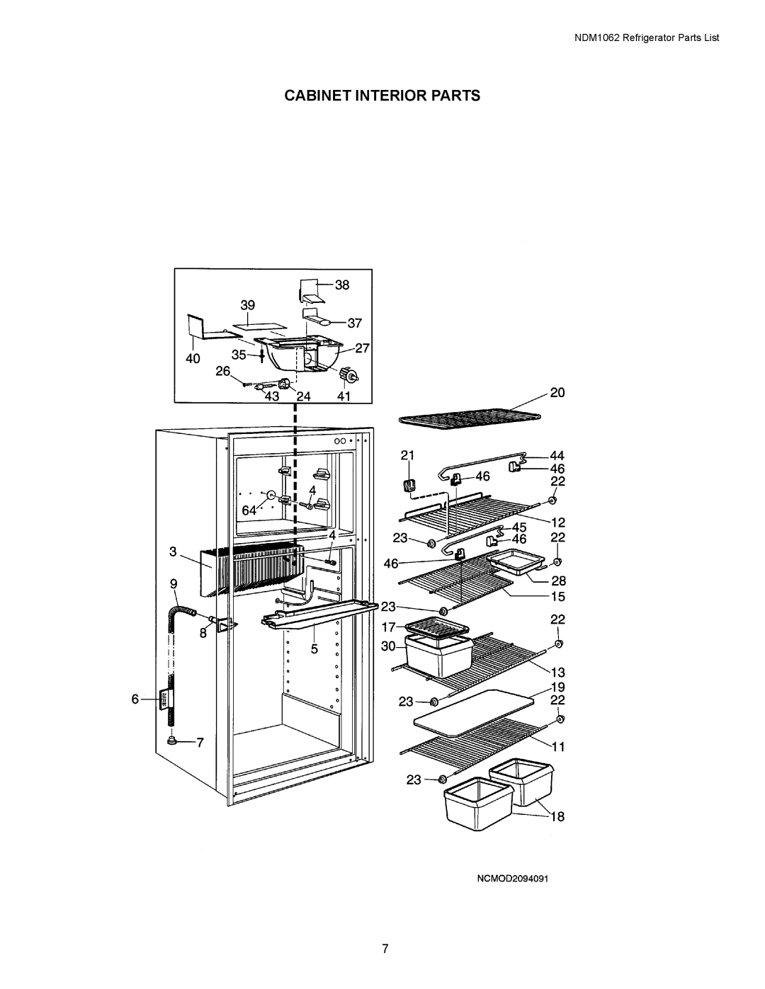 Dometic NDM1062 manual Cabinet Interior Parts 