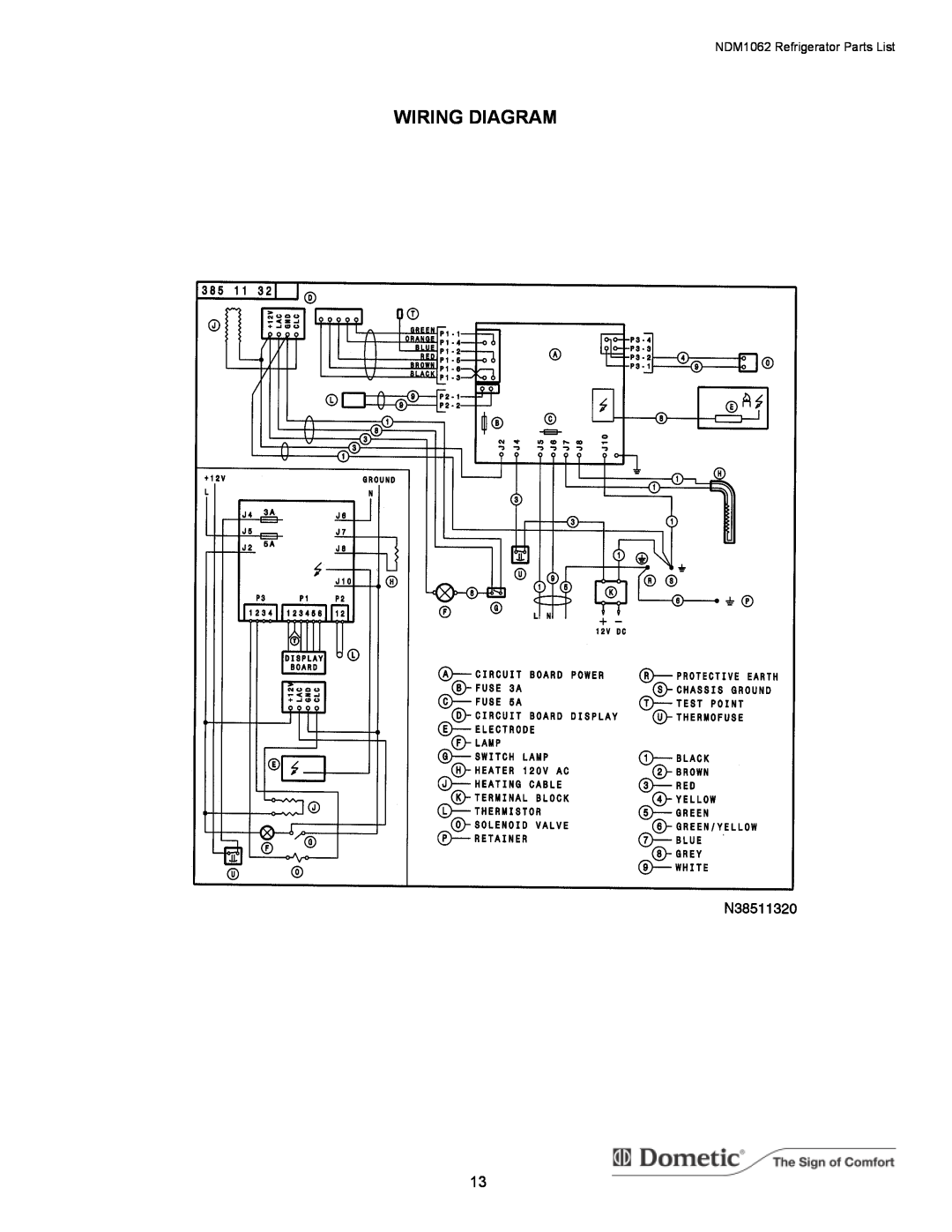 Dometic manual Wiring Diagram, NDM1062 Refrigerator Parts List 