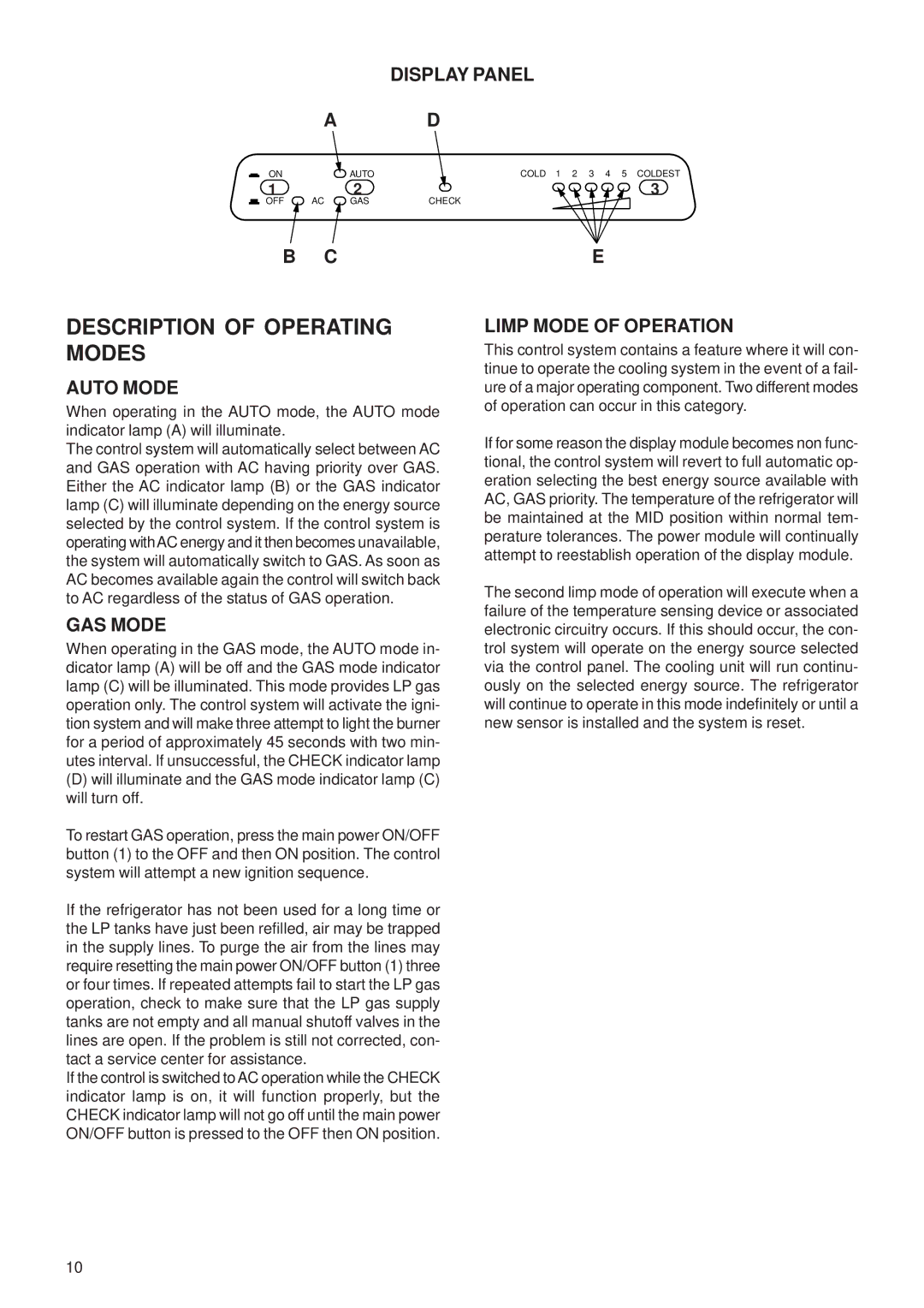 Dometic NDR1062 manual Description of Operating Modes, Limp Mode of Operation 