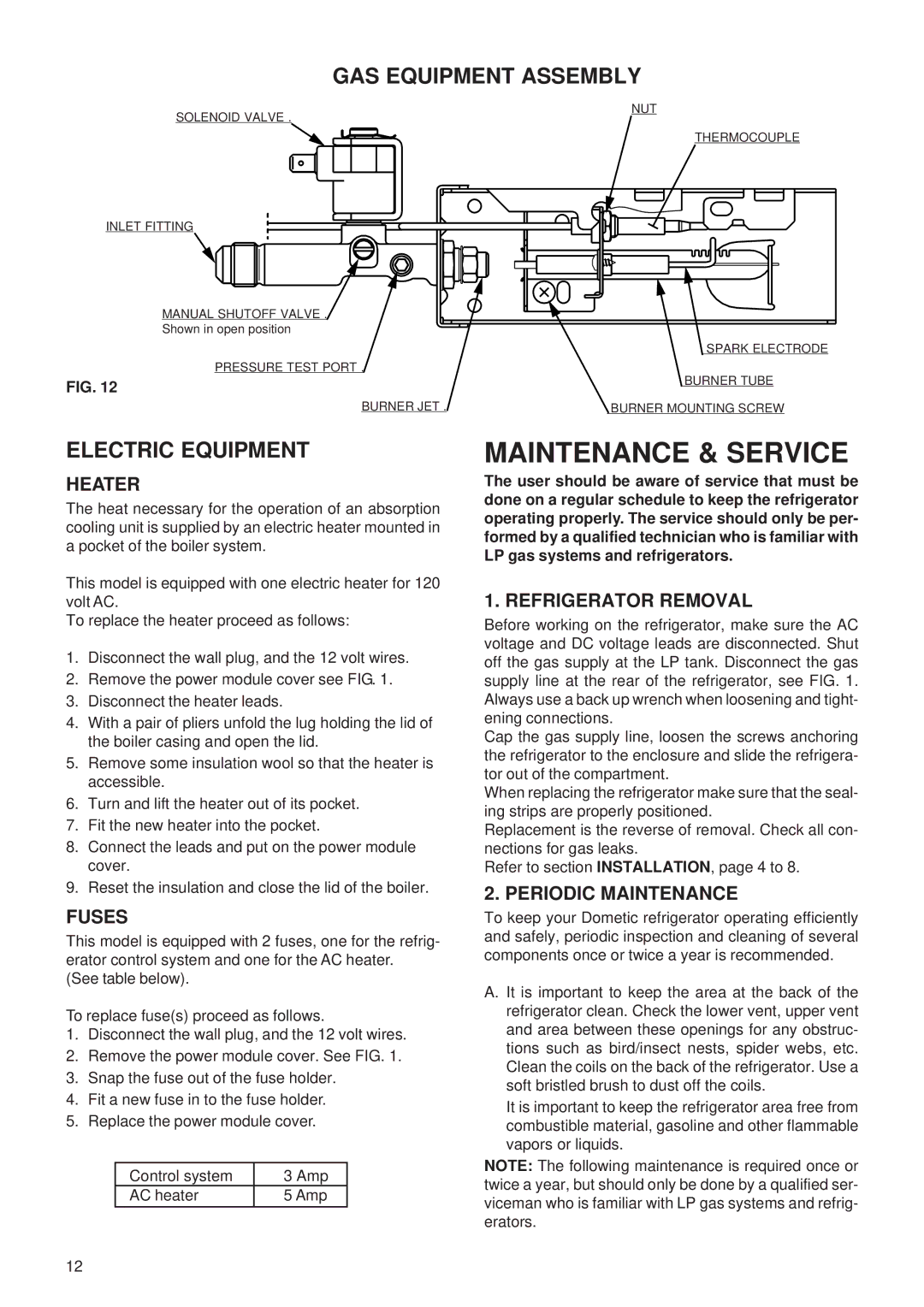 Dometic NDR1062 manual GAS Equipment Assembly, Electric Equipment 