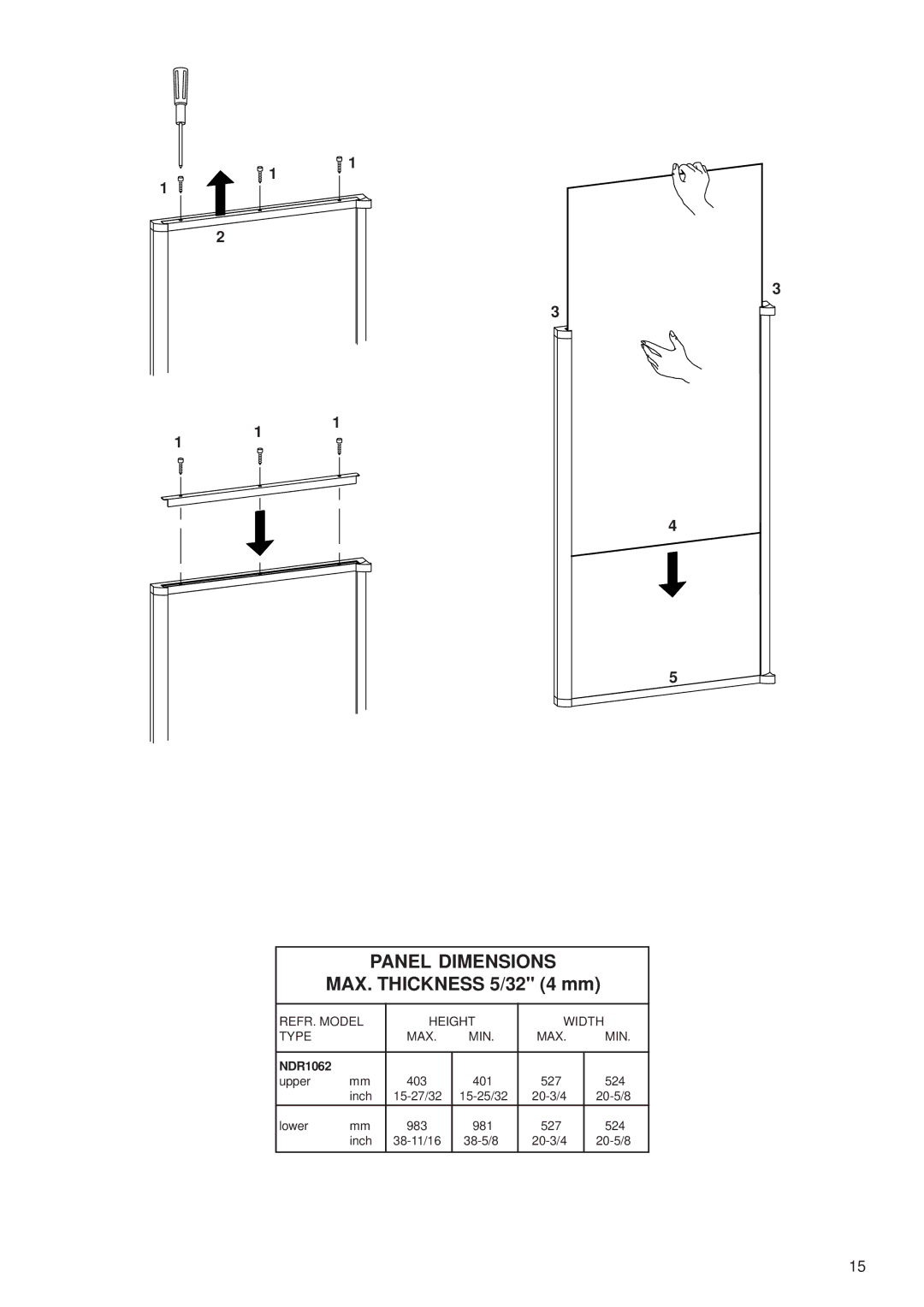 Dometic NDR1062 manual Panel Dimensions, MAX. Thickness 5/32 4 mm 