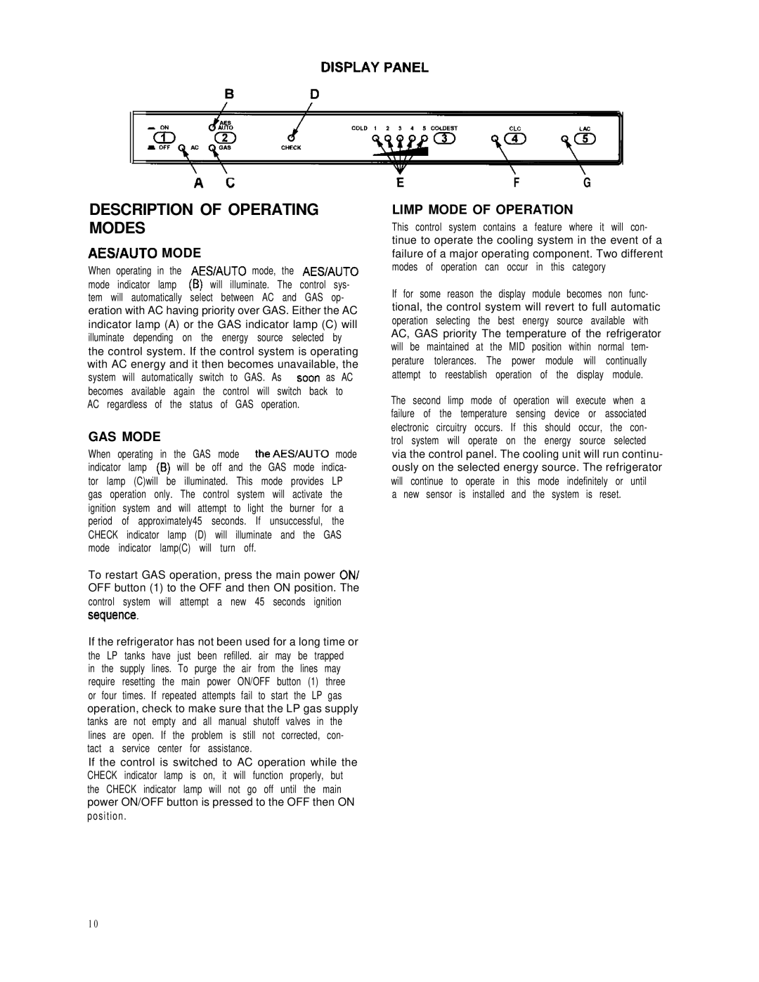 Dometic NDR1292-S dimensions Description of Operating Modes, AESlAUTO Mode, GAS Mode, EFG Limp Mode of Operation 