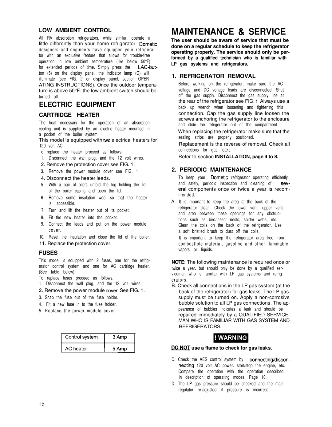 Dometic NDR1292-S dimensions Electric Equipment 