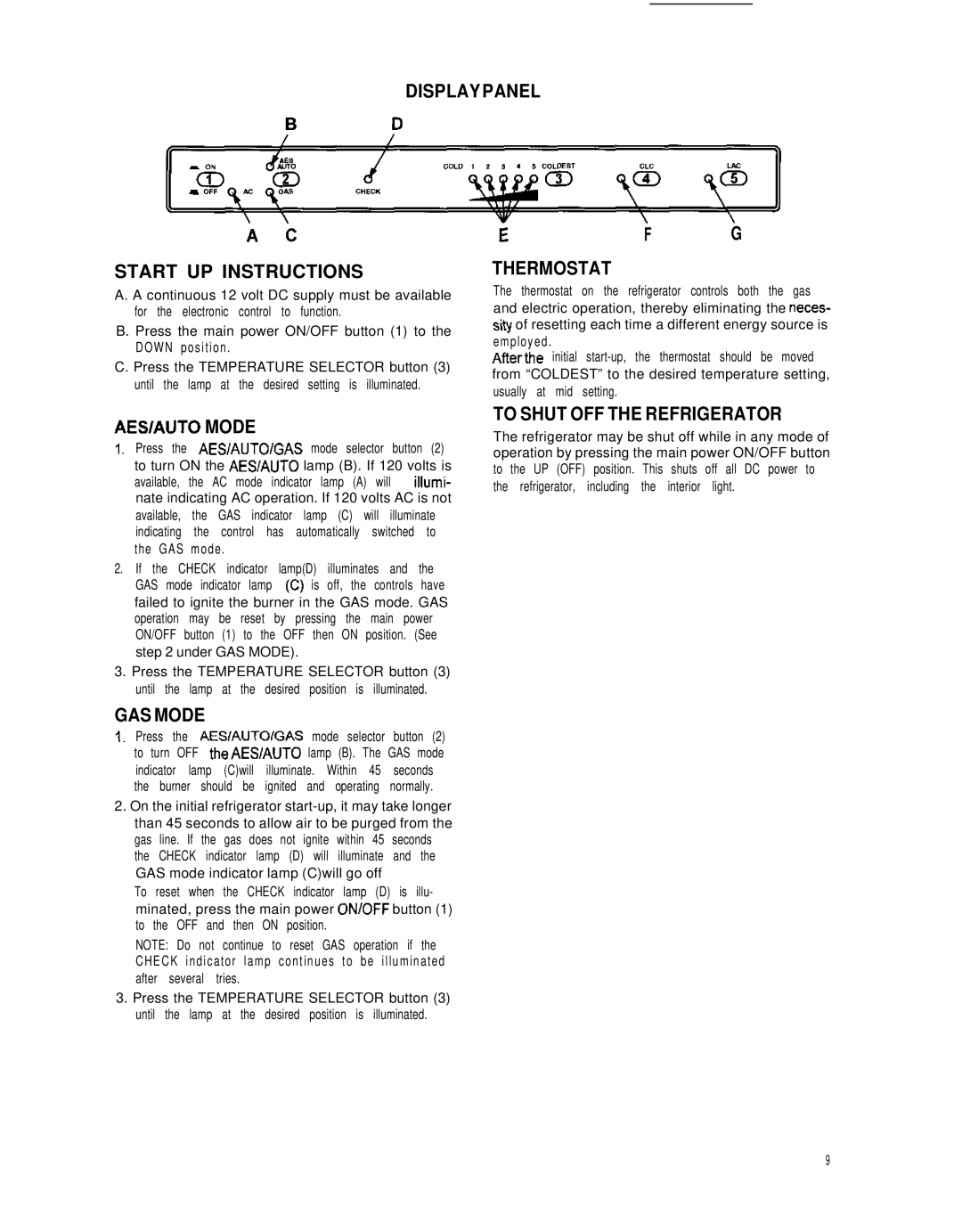 Dometic NDR1292-S dimensions Displaypanel Start UP Instructions Thermostat 