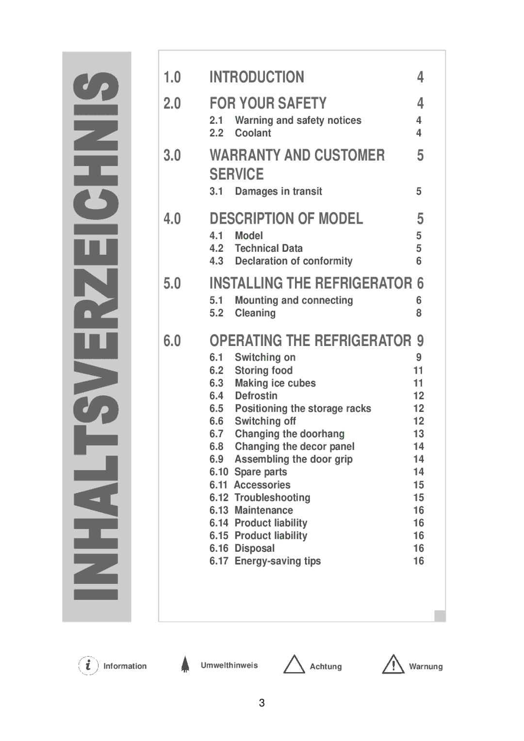 Dometic RGE 2000 installation instructions Inhaltsverzeichnis 