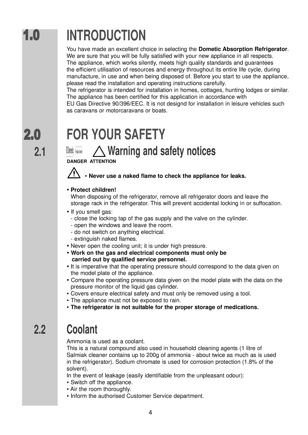 Dometic RGE 2000 installation instructions Introduction, Coolant 