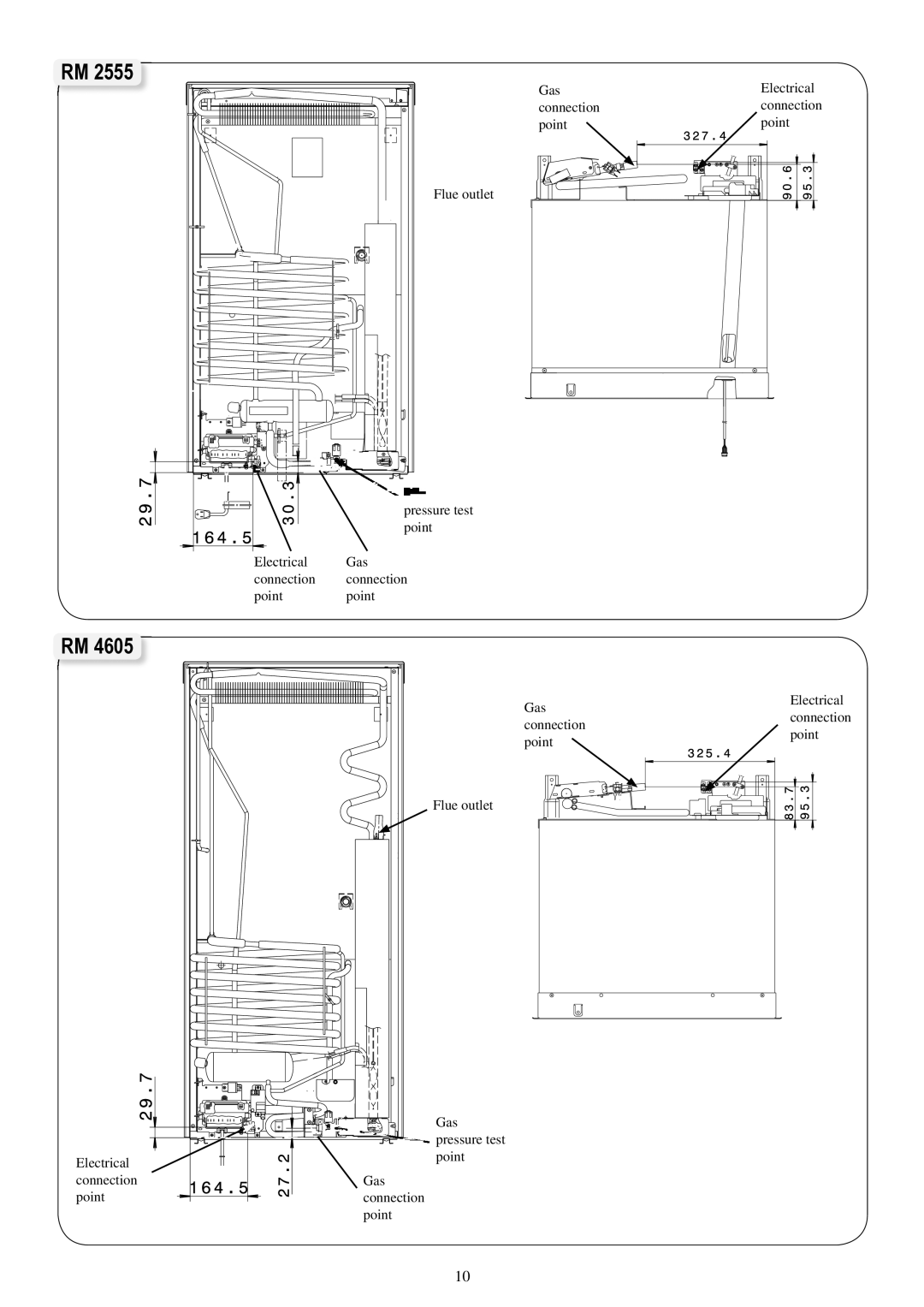 Dometic RM 2355, RM 2555, RM 2455, RM 4605 operating instructions Electrical Point Connection Gas Electrical connection point 