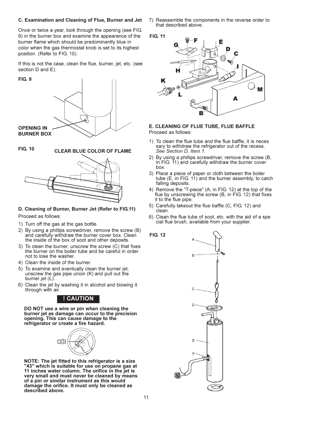 Dometic RM 4223 manual Opening Burner BOX Clear Blue Color of Flame, Cleaning of Flue TUBE, Flue Baffle 