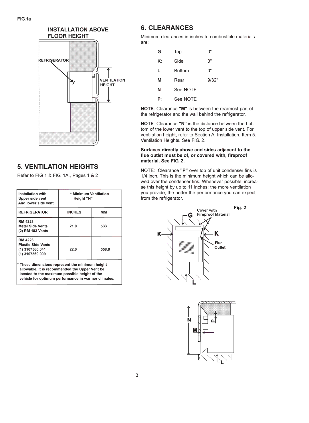 Dometic RM 4223 manual Ventilation Heights, Clearances 