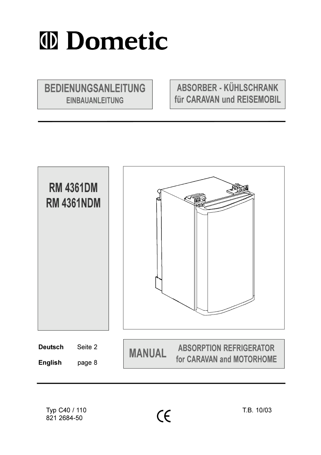 Dometic manual RM 4361DM RM 4361NDM, Einbauanleitung 