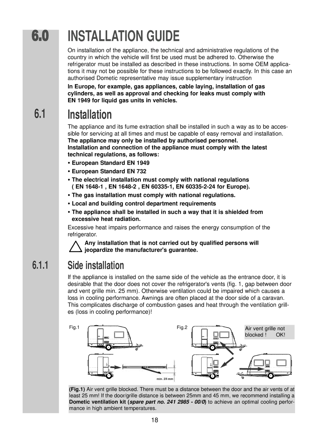 Dometic RM 7390 (L) installation instructions Installation, Side installation 