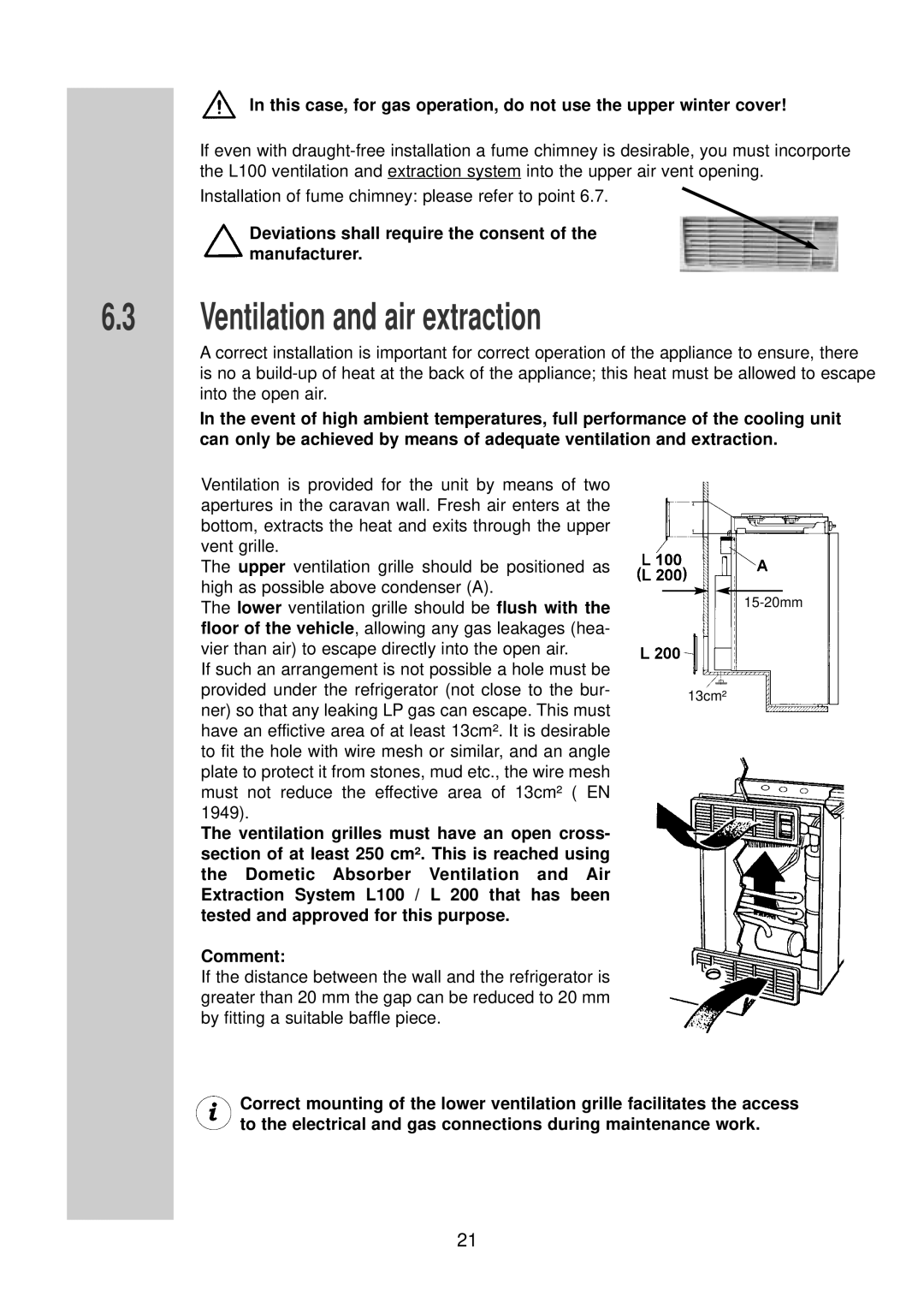 Dometic RM 7390 (L) installation instructions Ventilation and air extraction 