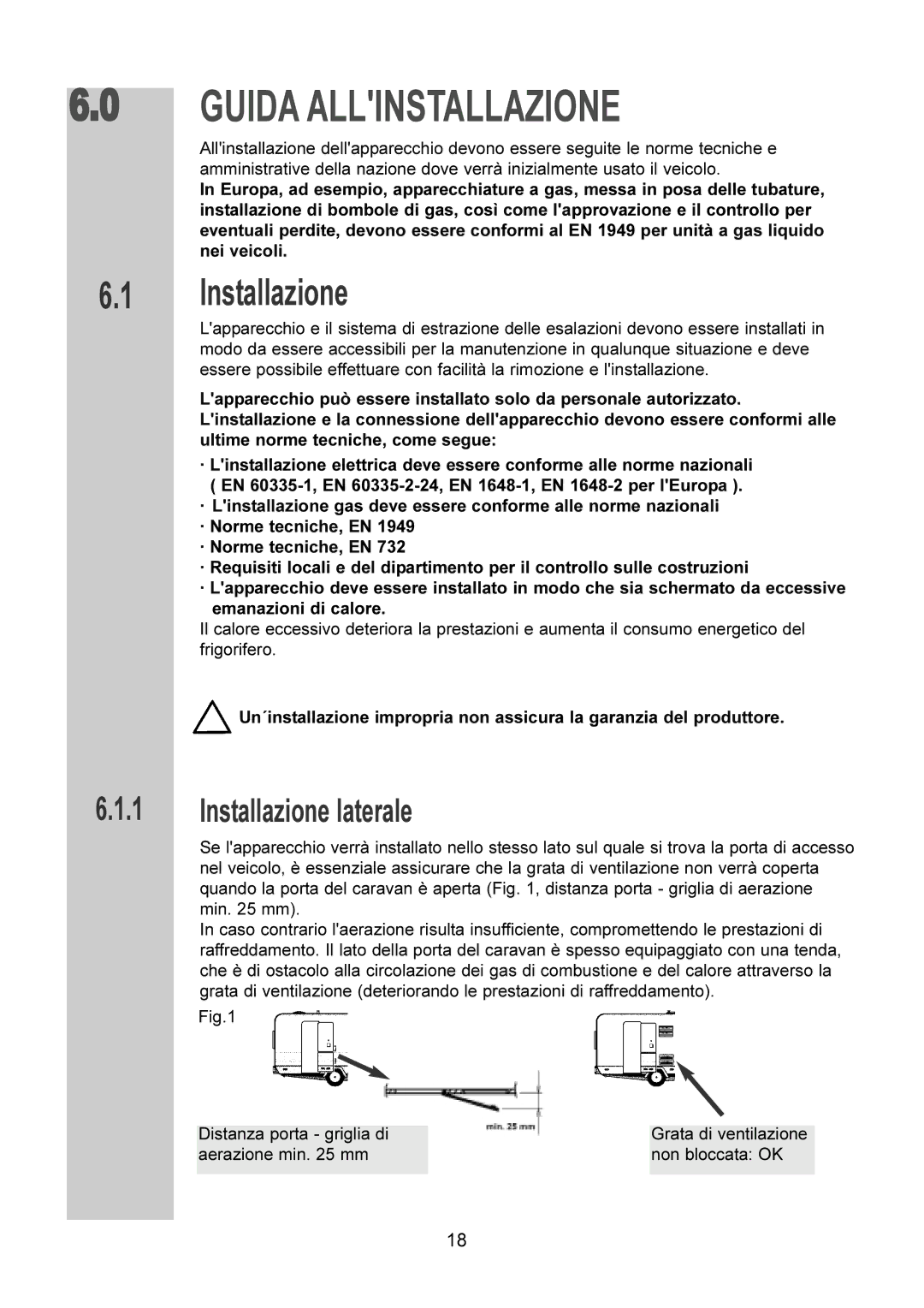 Dometic RM 7605 L, RM 7651 L, RM 7655 L, RM 7601 L manual Installazione laterale 